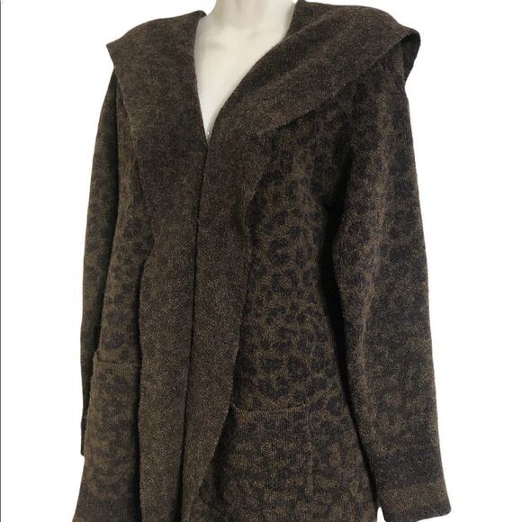 Style & Co cardigan Size S animal print open front oversized warm hood jacket‎ - Picture 1 of 6